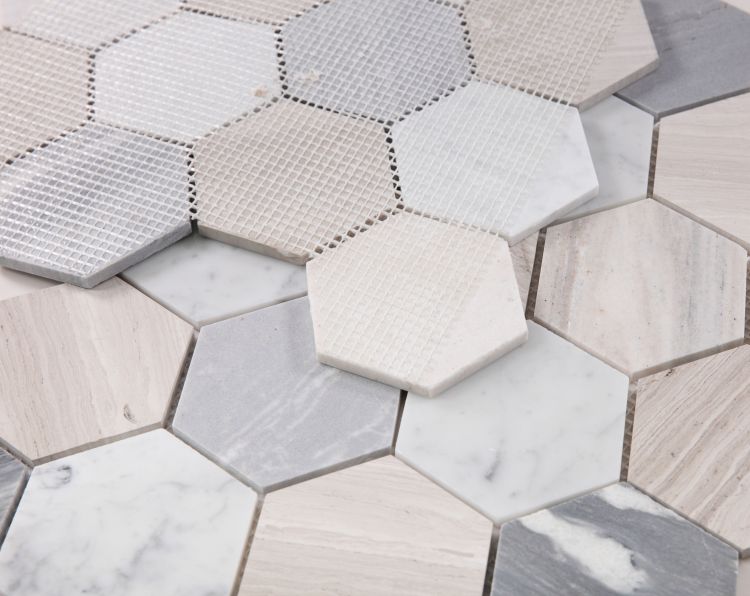 Elysium Tiles Hexagon Blue Large 4 x 4 10.75 x 12.5 Mosaic Tiles