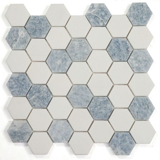 Elysium Tiles Hexagon Crystal Ocean 2''x 2''|11.75'' x 12'' Mosaic Tiles