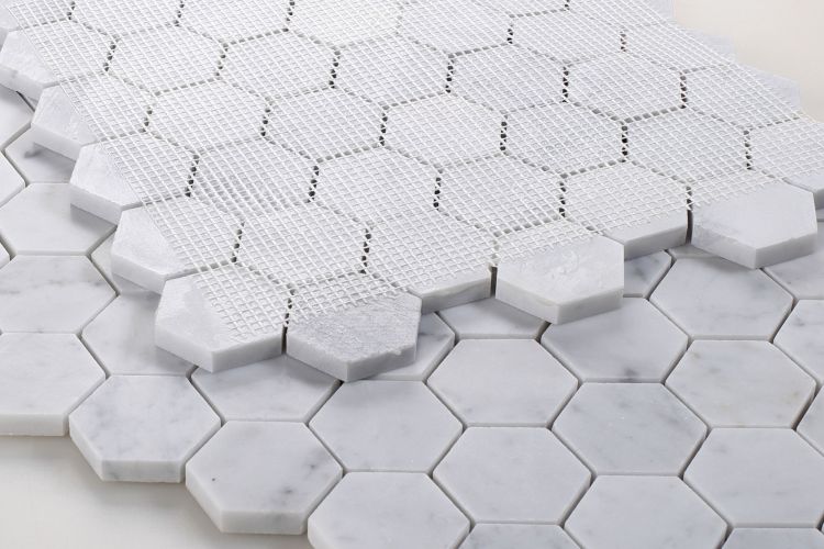 Elysium Tiles Hexagon Carrara Honed 2 x 2 11.75 x 12 Mosaic Tiles