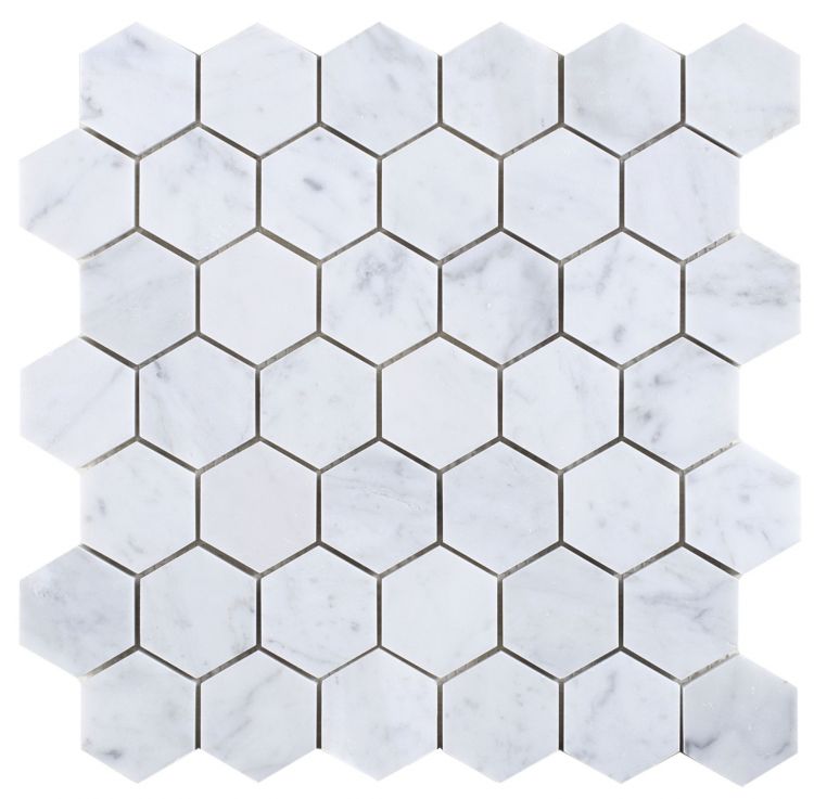 Elysium Tiles Hexagon Carrara Polished 2 x 2 12 x 12 Mosaic Tiles