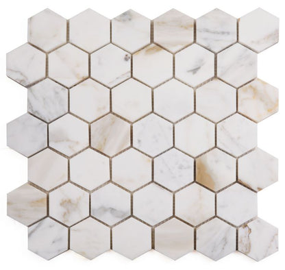 Elysium Tiles Hexagon Calacatta Gold Polished 2''x2''| 11.75'' x 12'' Mosaic Tiles