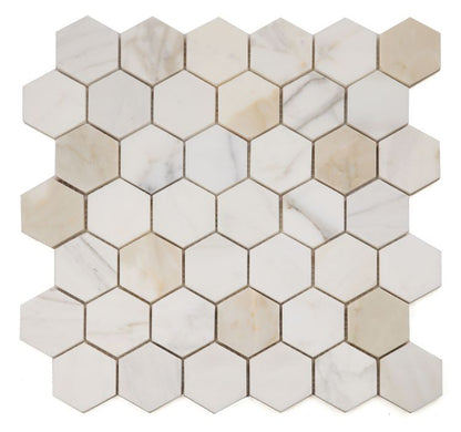 Elysium Tiles Hexagon Calacatta Gold Honed 2''x2''| 11.75'' x 12'' Mosaic Tiles