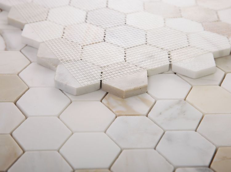 Elysium Tiles Hexagon Calacatta Gold Honed 2''x2''| 11.75'' x 12'' Mosaic Tiles