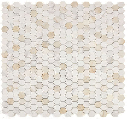 Elysium Tiles Hexagon Calacatta Gold Honed 2''x2''| 11.75'' x 12'' Mosaic Tiles