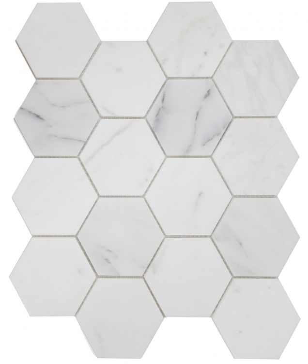 Elysium Tiles Hexagon Calacatta White Honed 3x3| 10.25''x 11.75''