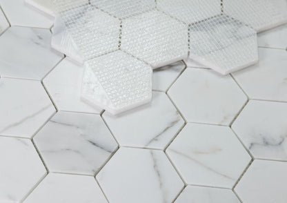 Elysium Tiles Hexagon Calacatta White Honed 3x3| 10.25''x 11.75''