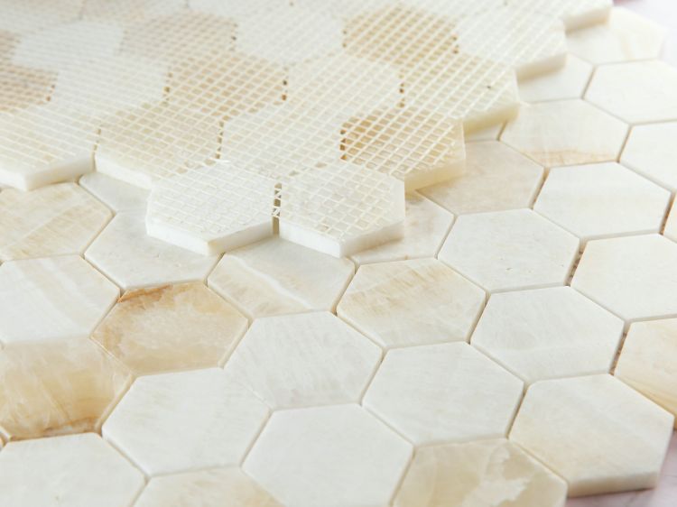 Elysium Tiles Hexagon Onyx Ivory Honed 2x2||11.75''.x 12''