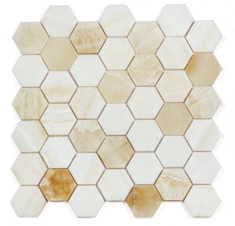 Elysium Tiles Hexagon Onyx Ivory Honed 2x2||11.75''.x 12''