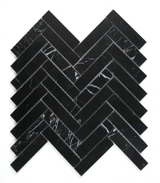 Elysium Tiles Herringbone Marquina 11.25x11.25 Mosaic Tiles