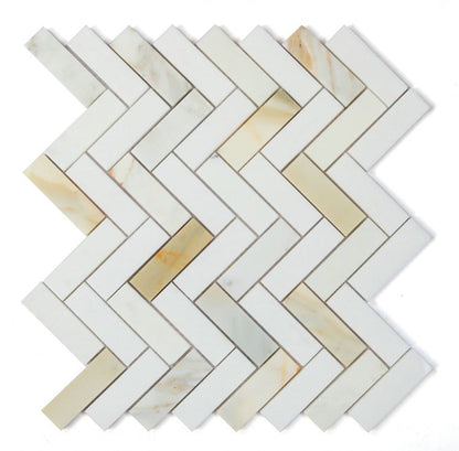 Elysium Tiles Herringbone Sunrise Polished 11'' x 12.5'' Mosaic Tiles