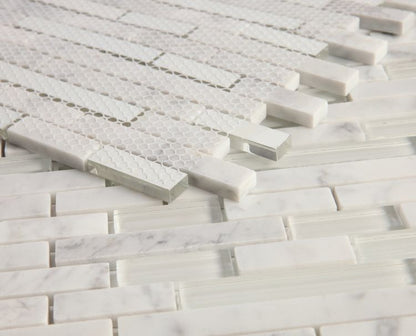 Elysium Tiles Linear Carrara White 11.75''x 12'' Mosaic Tiles