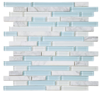 Elysium Tiles Linear Carrara Turquoise 11.75''x 12'' Mosaic Tiles