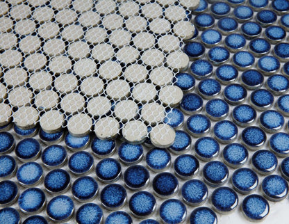 Elysium Tiles Penny Round Blue 11.50''x11.50'' Mosaic Tiles