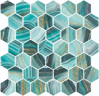 Elysium Tiles Vanguard Hex XL Onyx Teal 11.25 x 11.25 Mosaic Tiles