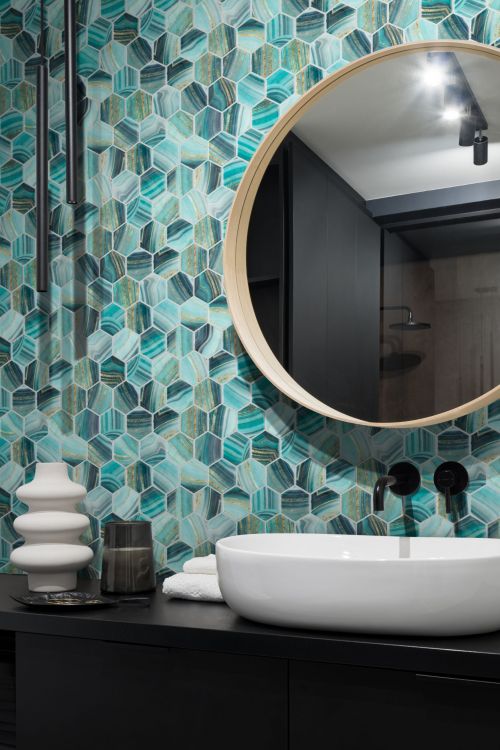 Elysium Tiles Vanguard Hex XL Onyx Teal 11.25 x 11.25 Mosaic Tiles