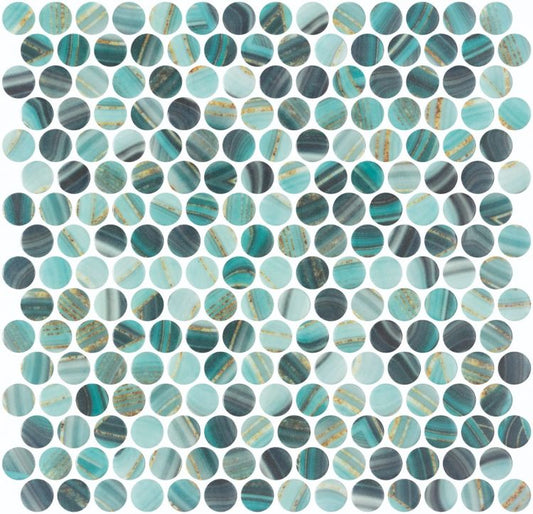 Elysium Tiles Vanguard Penny Onyx Teal 11.25''x11.25'' Mosaic Tiles