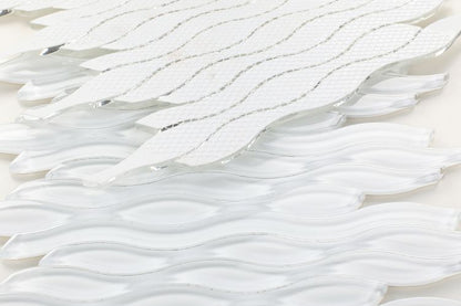 Elysium Tiles Water White Glass 11.50''x12.50'' Mosaic Tiles