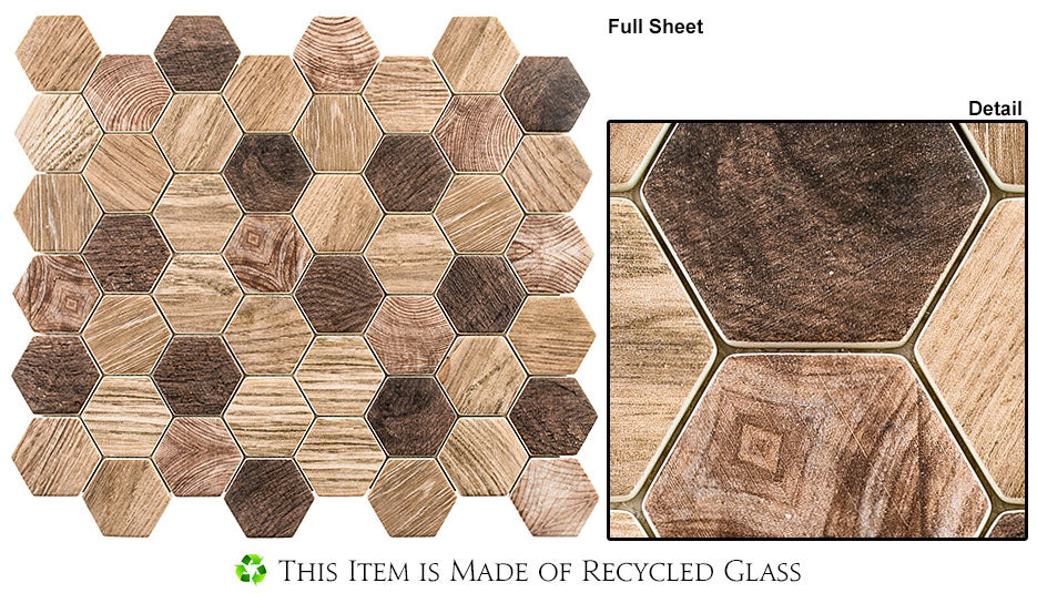 Glazzio Tiles Woodland Series|12 7/8'' x 11 1/8'' | Western Redwood |Mosaic Tiles