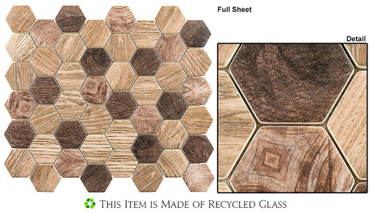 Glazzio Tiles Woodland Series|12 7/8'' x 11 1/8'' | Western Redwood |Mosaic Tiles