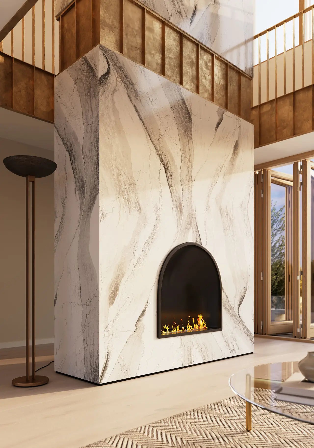 Cambria Windsor Brass Satin Ridge 132''x 65.5'' 2 cm Polished Quartz Slab