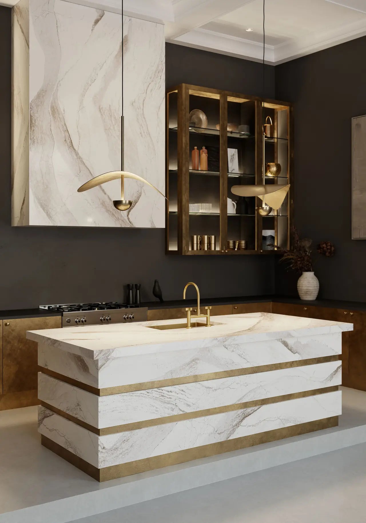 Cambria Windsor Brass Satin Ridge 132''x 65.5'' 2 cm Polished Quartz Slab