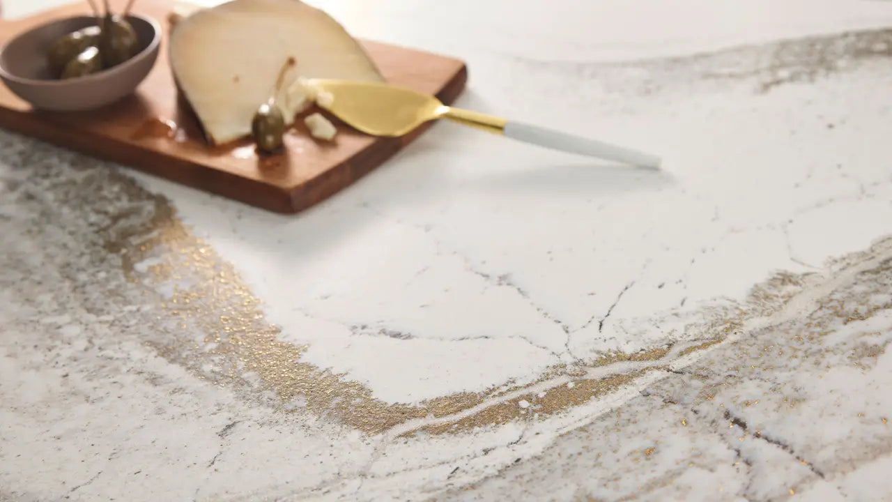 Cambria Windsor Brass Satin Ridge 132''x 65.5'' 2 cm Polished Quartz Slab